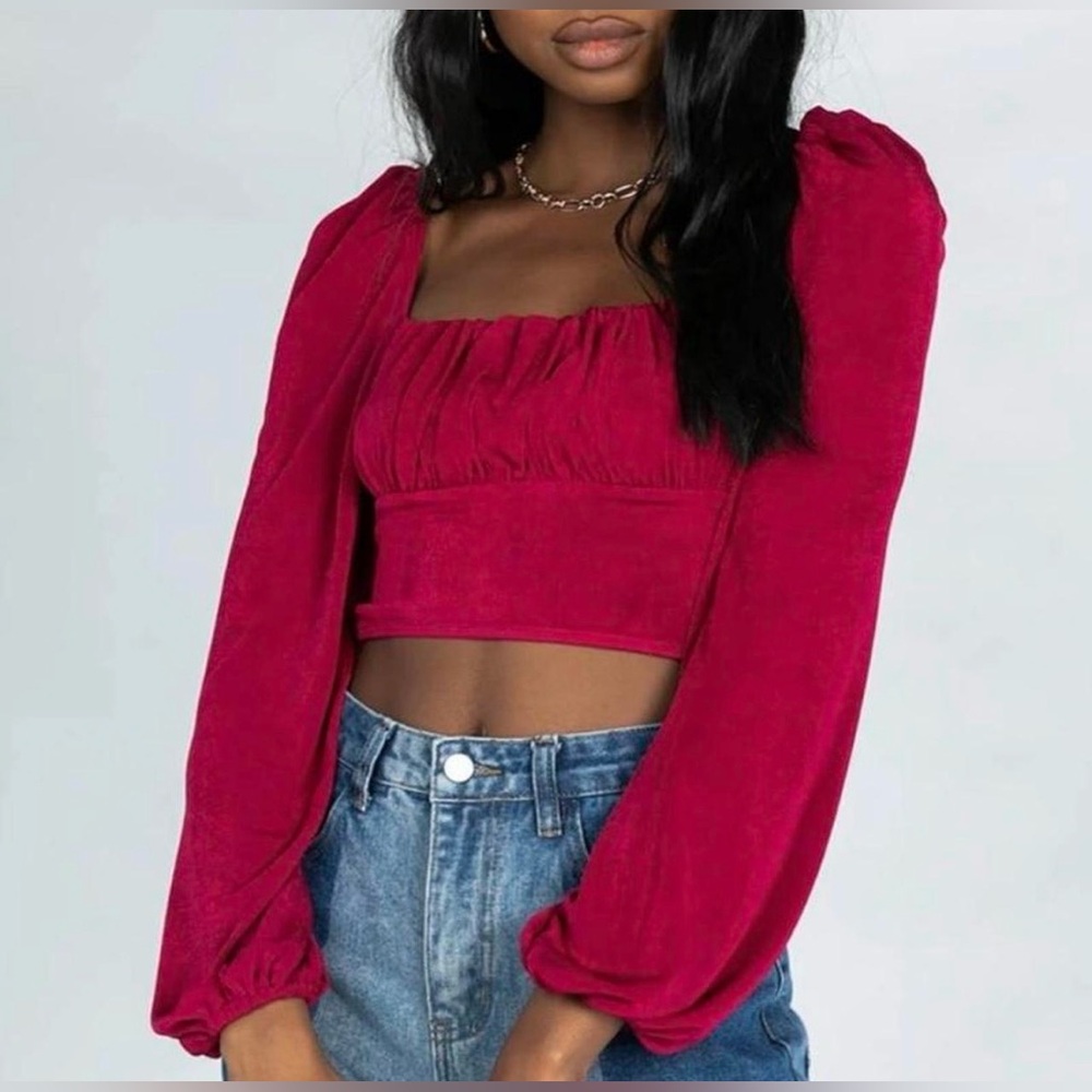 Princess Polly US Size 6 Magenta Pink Ariah Long Sleeve Cropped Top